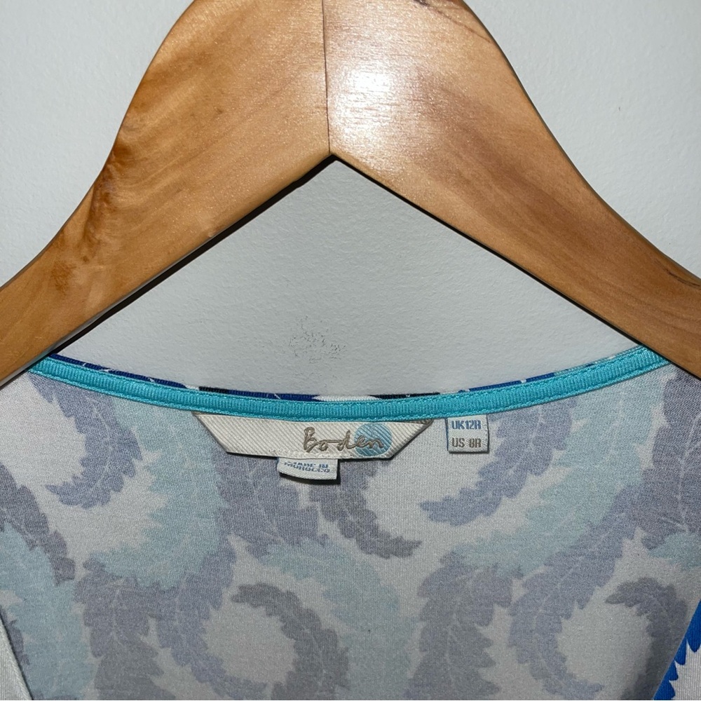 Boden Dress Women’s Size 8 US‎ Blue White Jersey Wrap Knee Length - Picture 8 of 9